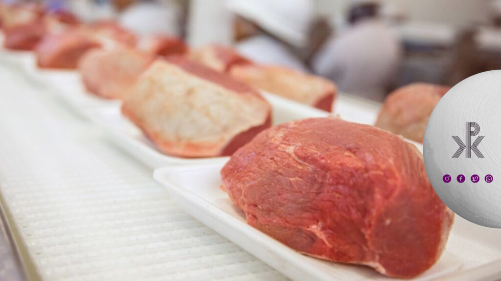 گوشت قرمز در حال فراوری بر روی نوار نقاله تفلونی